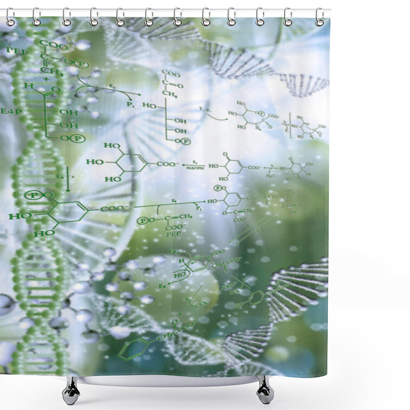 Personality  Delve Into A Mesmerizing World Where Molecular Diagrams Intertwine With DNA Strands, Creating A Captivating Blend Of Science And Beauty. This Artwork Reflects The Wonders Of Life And Genetics. Shower Curtains