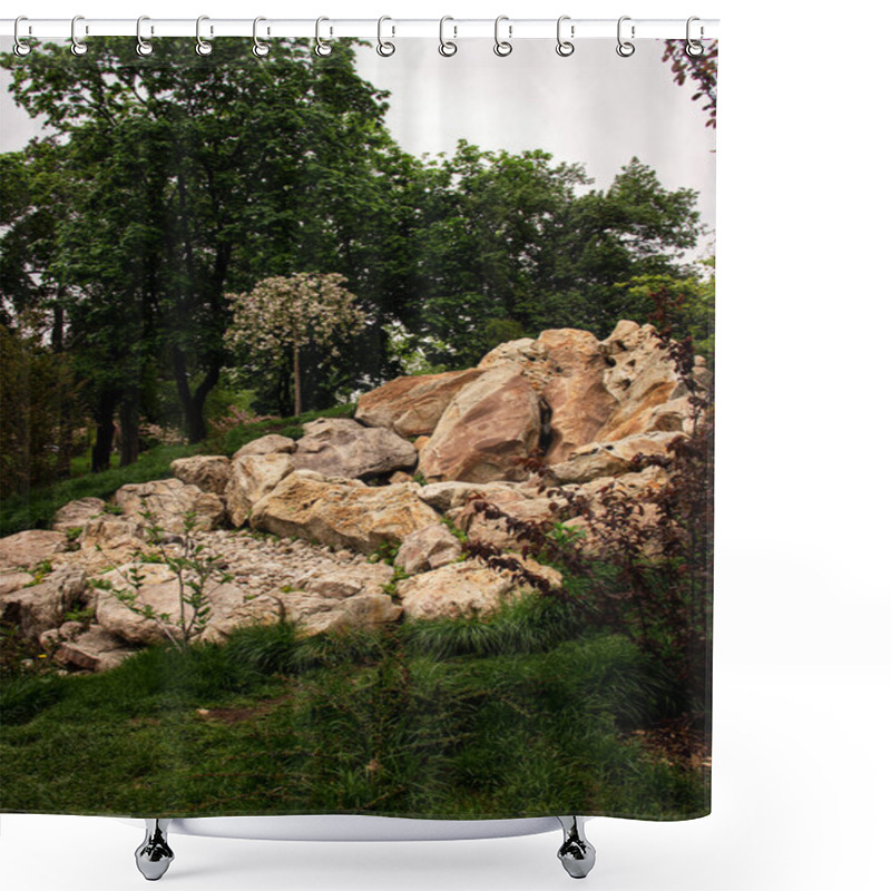 Personality  A Serene Japanese-style Garden Featuring Traditional Elements Like Bonsai Trees, Stone Pathways, And Ornamental Plants, Creating A Peaceful And Harmonious Atmosphere. Shower Curtains