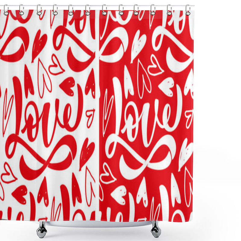 Personality  Cute Hand Drawn Doodle Love Pattern Background With Heart. Love You. Valentines Day - Cute Label Art. T-shirt Design Shower Curtains