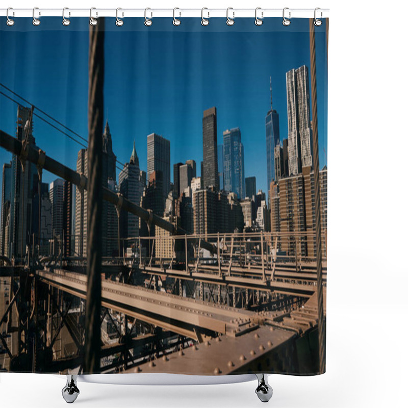 Personality  A View From The Brooklyn Bridge Overlooking The New York City Skyline. Shower Curtains