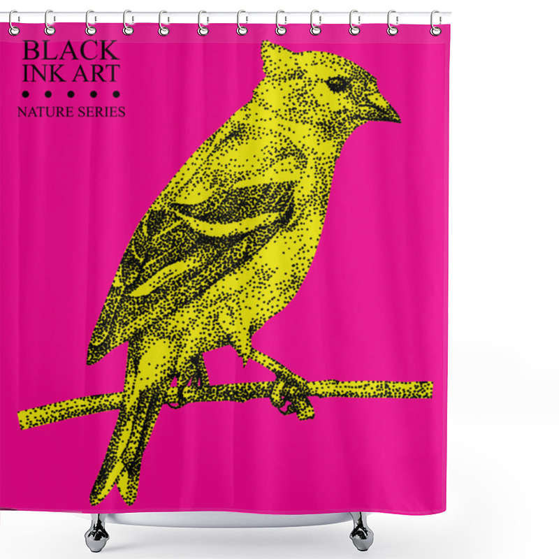 Personality  Illustration With Bird Siskin Drawn By Hand With Black Ink Shower Curtains