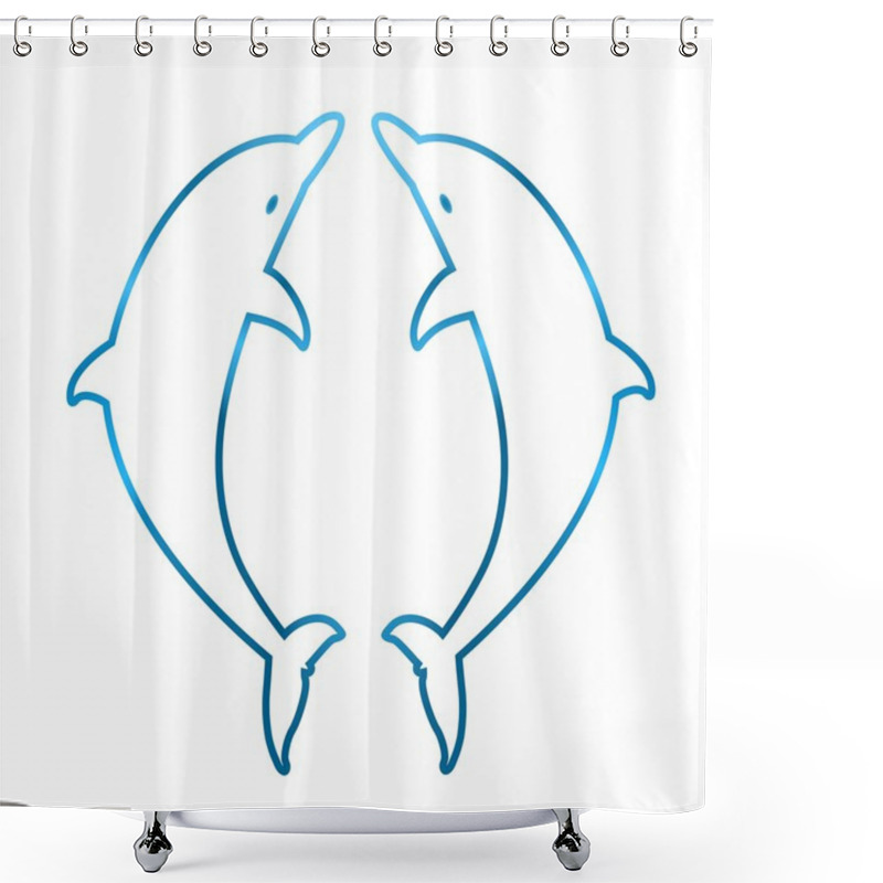 Personality  Two Blue Dolphin Leaping Up Against Each Other On A White Background Shower Curtains