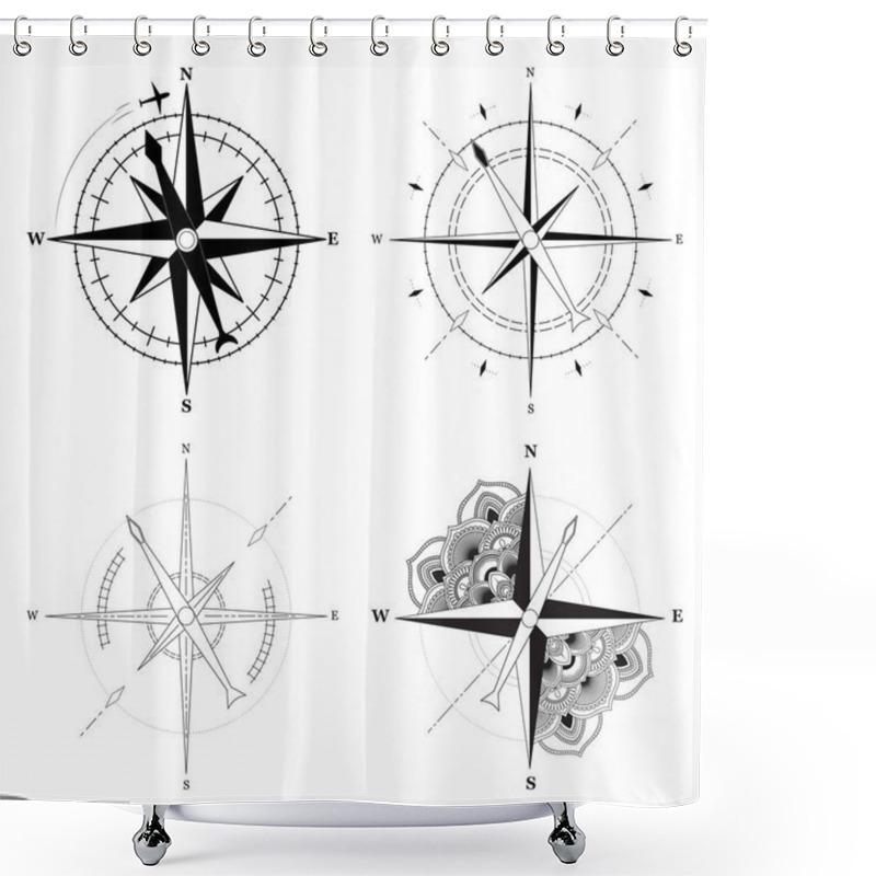 Personality  Simple Signs Of Compasses Set On White Background. Vector Illustration Shower Curtains