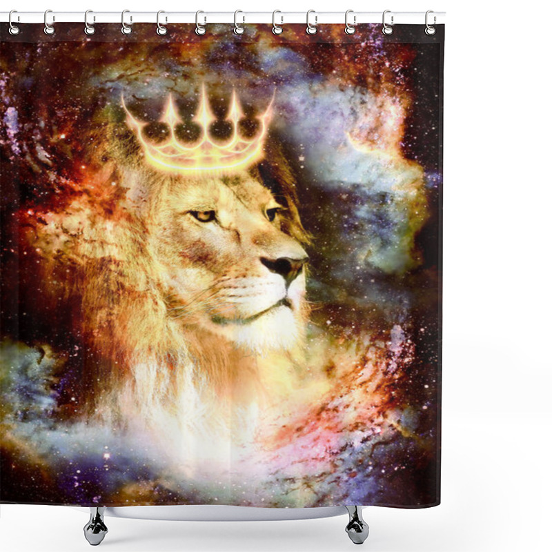 Personality  Lion King In Cosmic Space. Lion On Cosmic Background. Shower Curtains