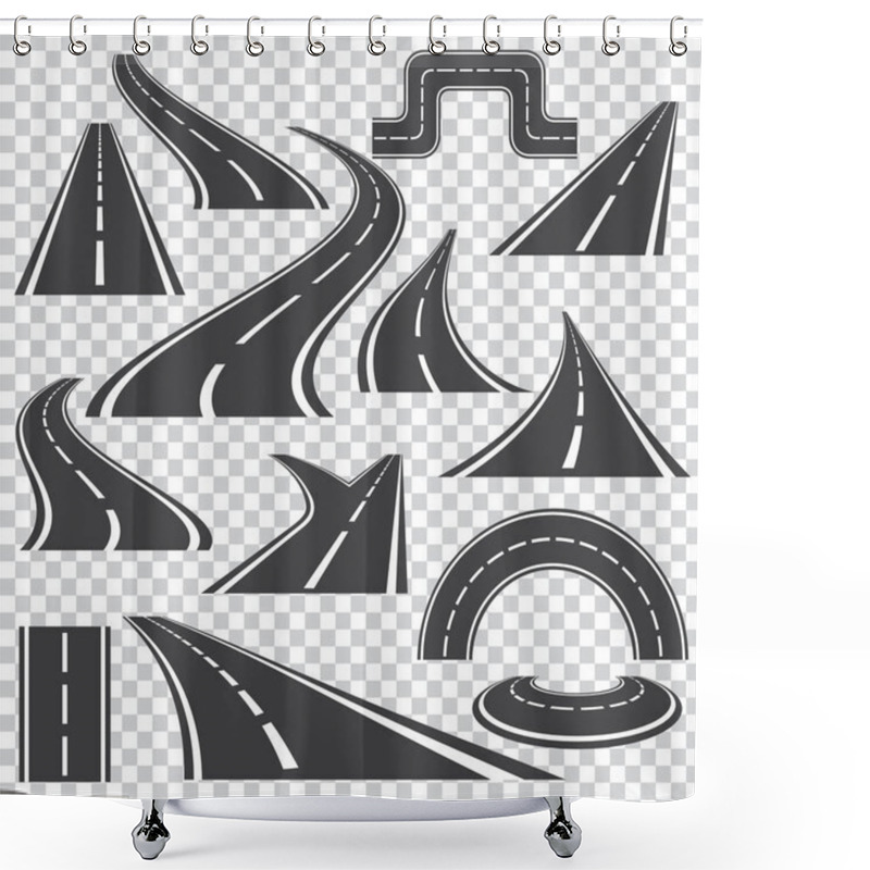 Personality  Asphalt Logo Set  With  Isolated Curvy  Roads  And Fork Turns .D Shower Curtains