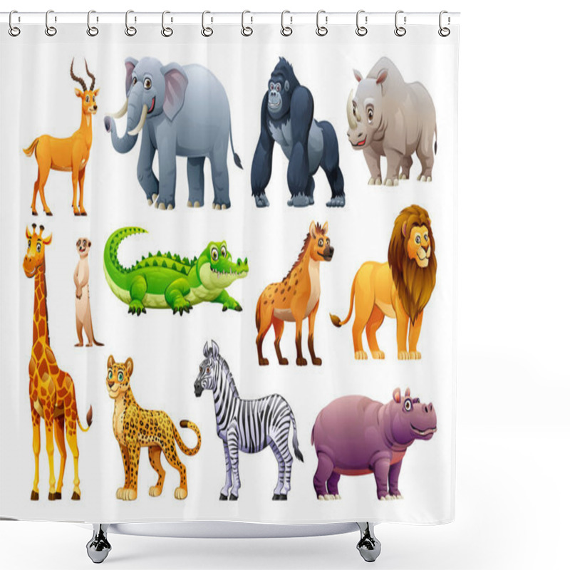 Personality  African Wild Animals Set. Vector Cartoon Illustration Shower Curtains