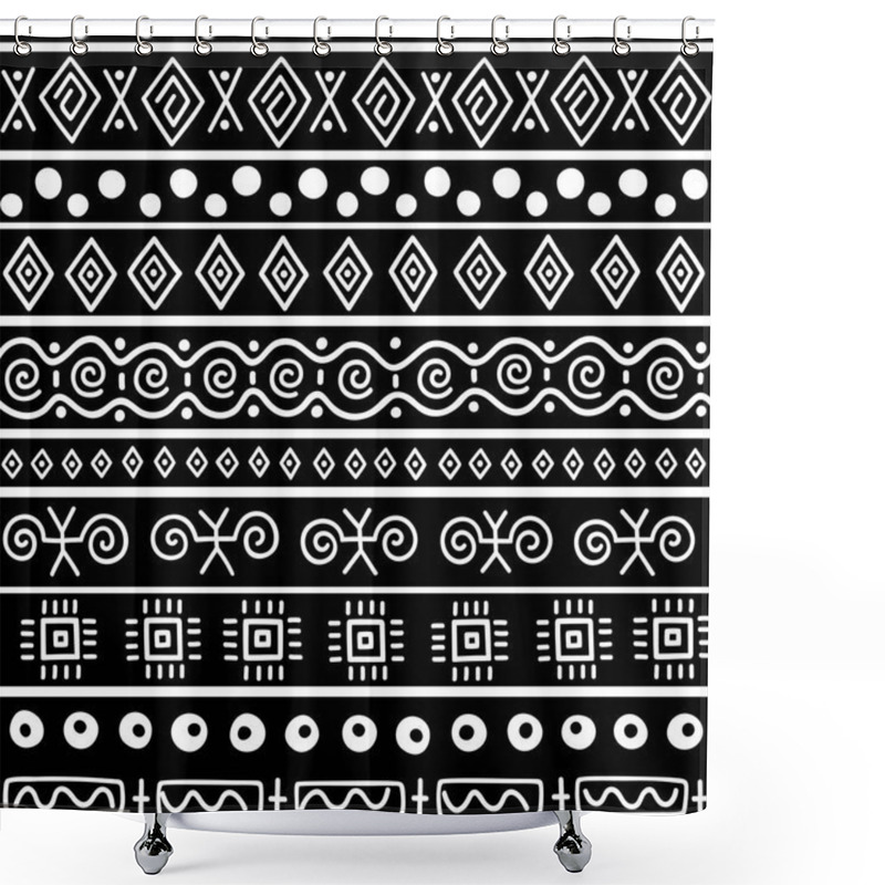 Personality  Seamless Pattern In Ethnic Style. Ornamental Element African Theme. Set Of Seamless Vintage Decorative Tribal Border. Traditional African Pattern Background With Tribal Elements Form. Shower Curtains