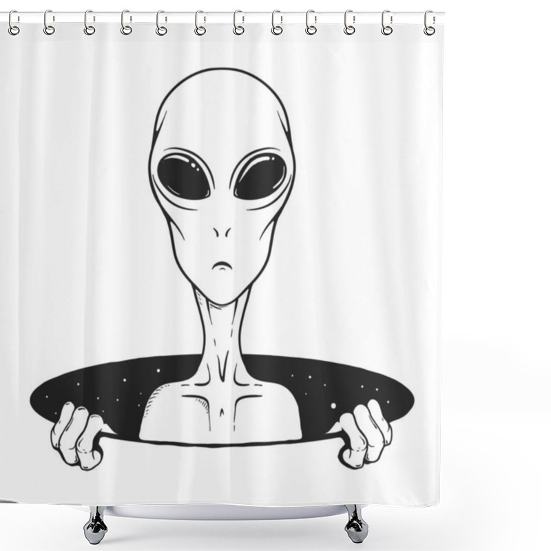 Personality  Alien Peeps Out From The Hole Of Space Shower Curtains