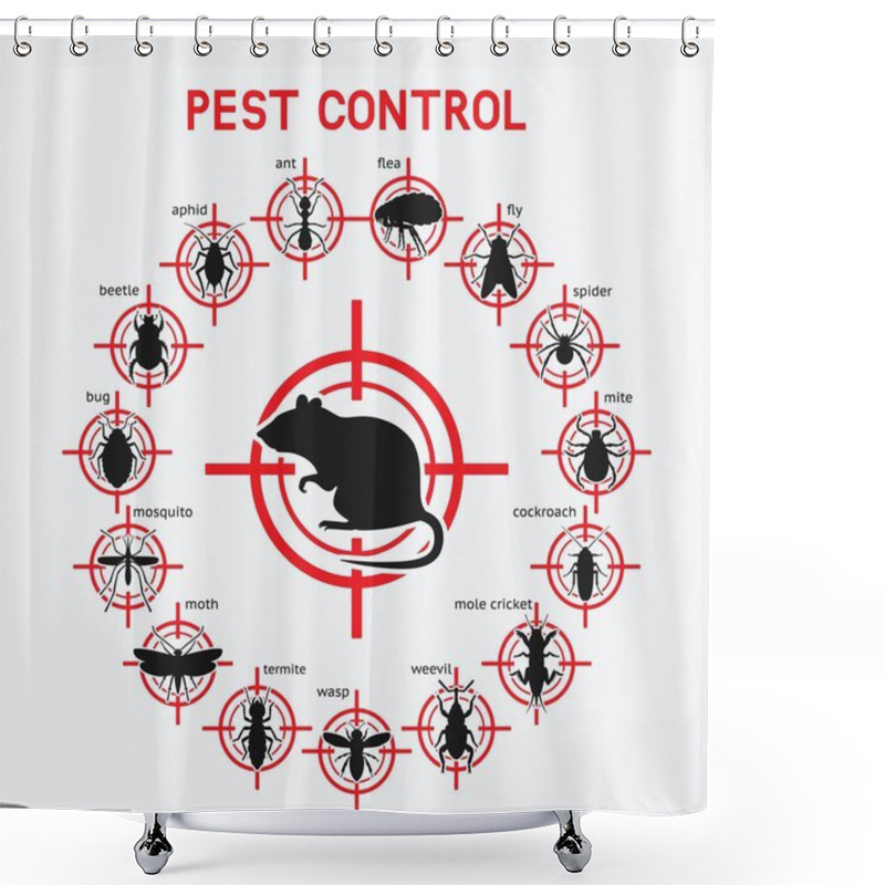 Personality  Pest Control Icons Set On Red Target Shower Curtains