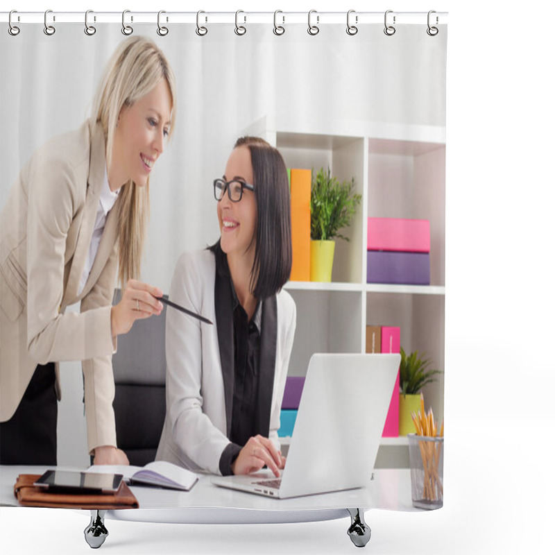 Personality  Two Female Colleagues Working Together Shower Curtains