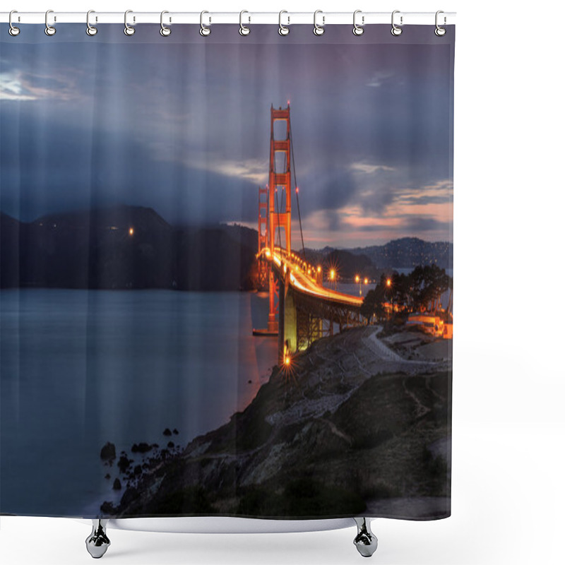 Personality  Night Illumination In Golden Gate Bridge, San Francisco Shower Curtains