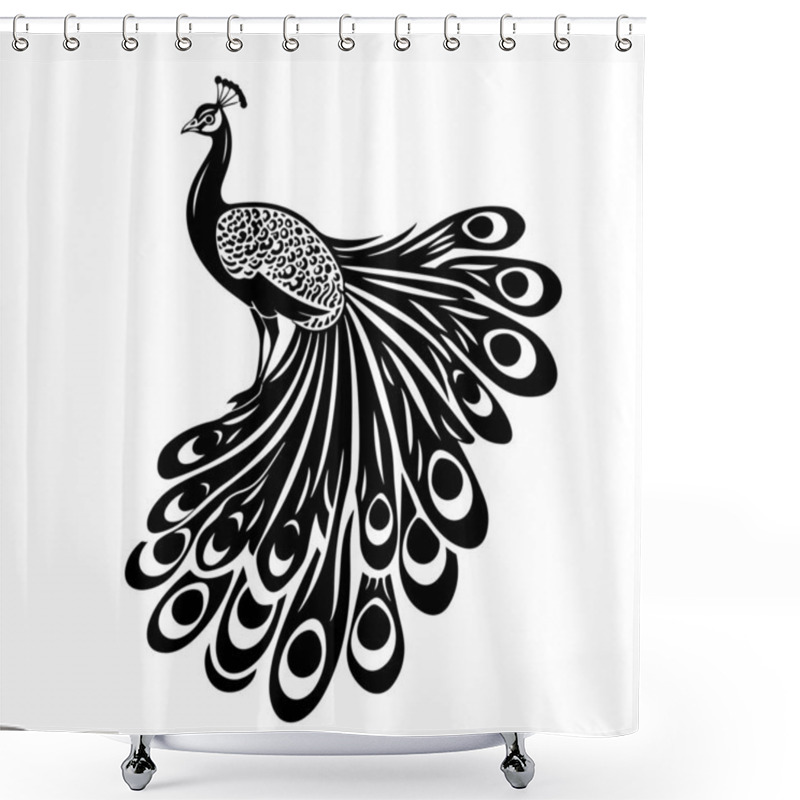 Personality  Sketch Of Peacock. Hand Drawn Illustration Converted To Vector Shower Curtains