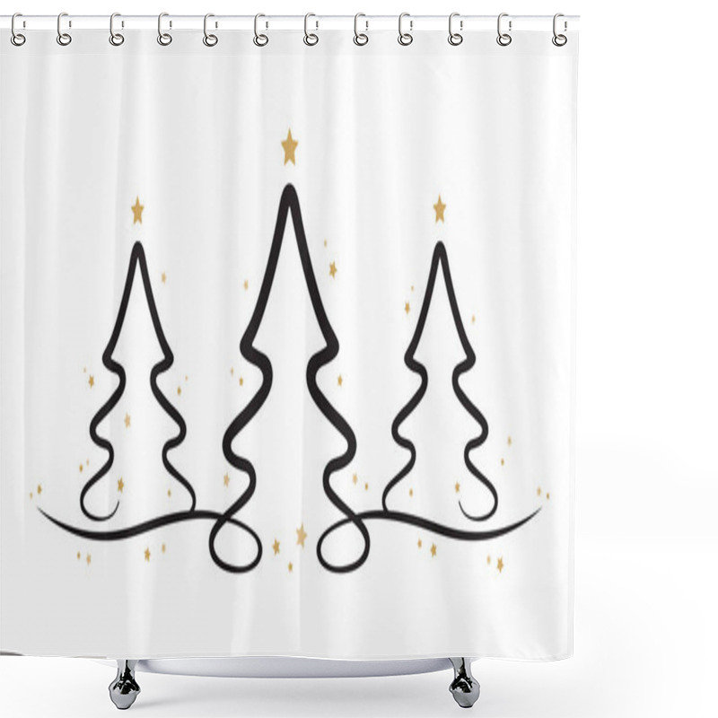 Personality  Christmas Trees Golden Stars White Background Shower Curtains