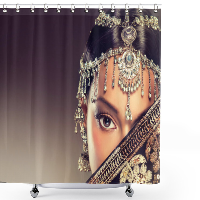 Personality  Indian Woman Portrait With Jewelry . Shower Curtains