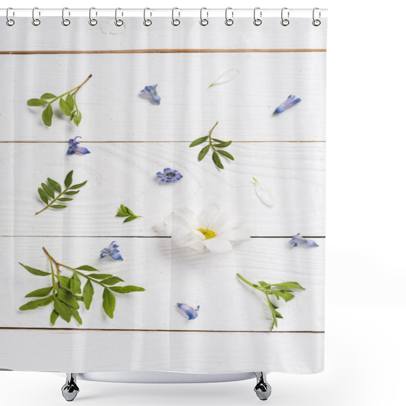 Personality  Flowers And Petals On Wooden Table Shower Curtains