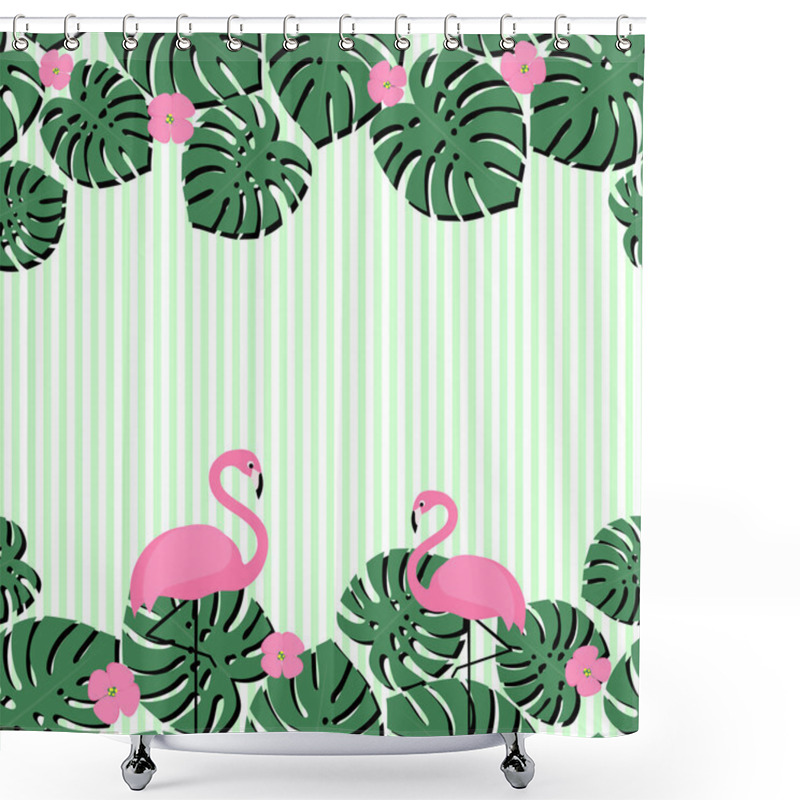 Personality  Palm Leaves And Flamingos Shower Curtains