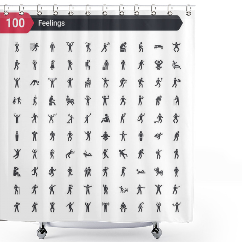 Personality  100 Feelings Icons Set Such As Accomplished Human, Alive Human, Alone Human, Amazed Amazing Amused Angry Annoyed Anxious Shower Curtains