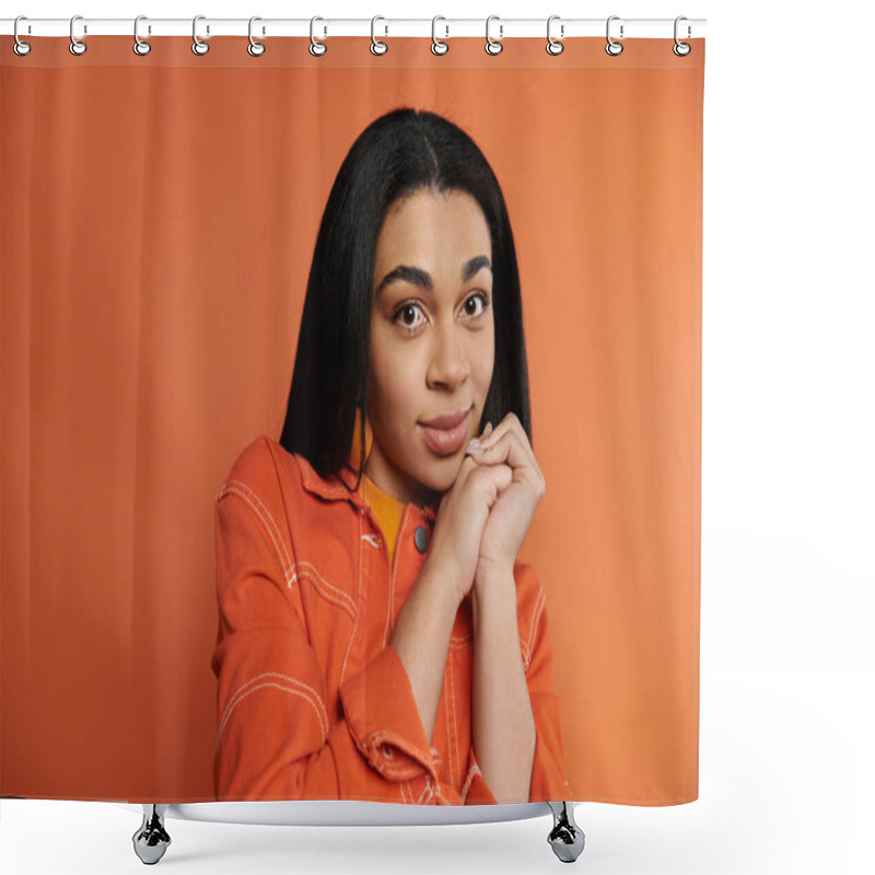 Personality  A Radiant Young Woman With Expressive Eyes Shares A Warm And Inviting Smile. Shower Curtains