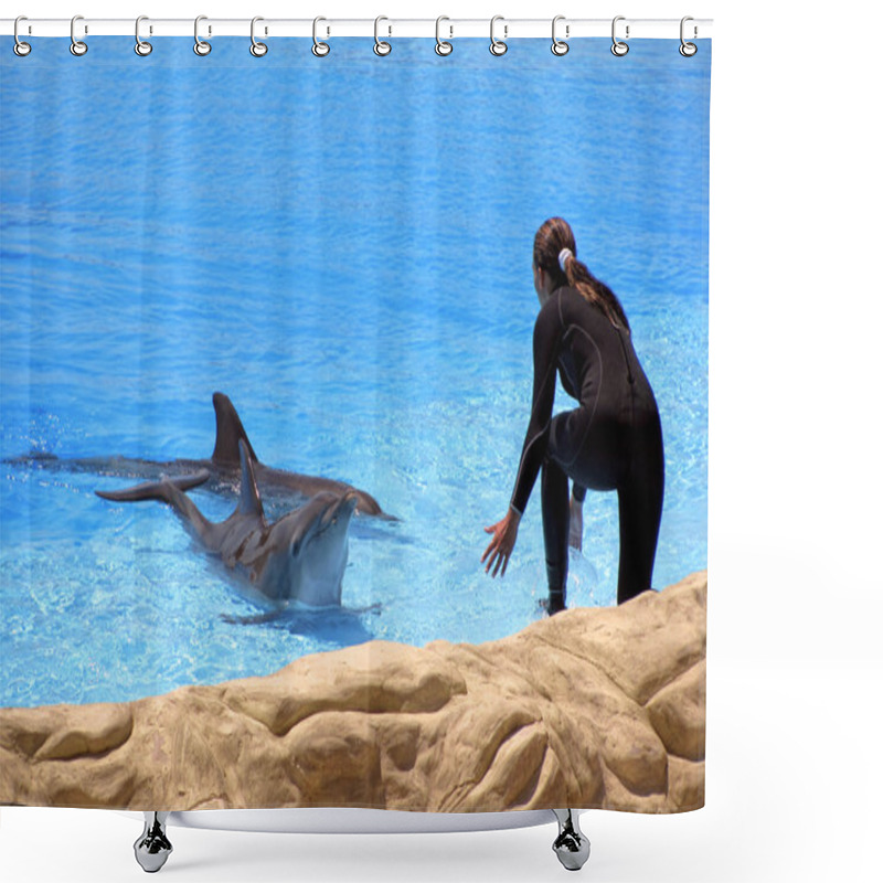 Personality  Woman And Dolphin Shower Curtains