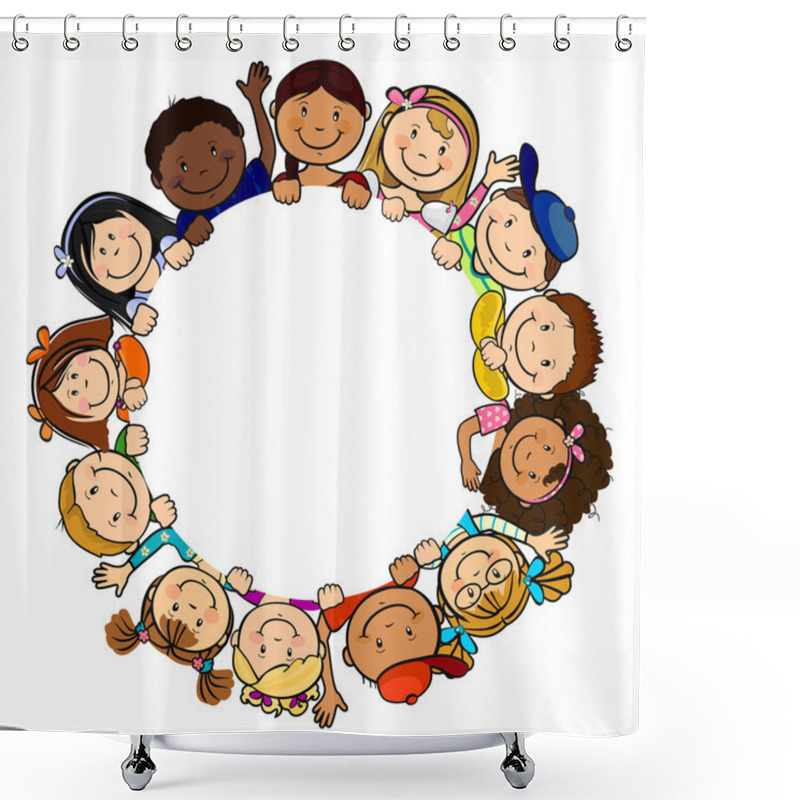 Personality  Children In Circle White Background Shower Curtains