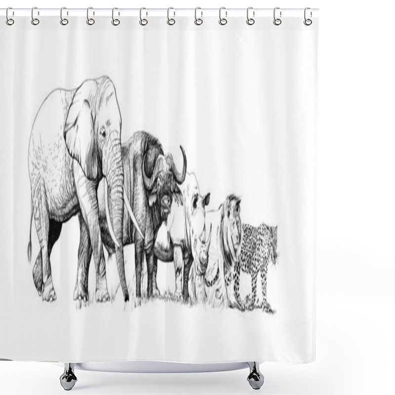 Personality  Big African Five Animal. Hand Drawn Illustration. Collection Of Hand Drawn Illustrations (originals, No Tracing) Shower Curtains