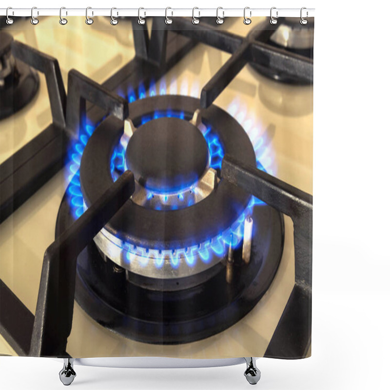 Personality  Closeup Shot Of Blue Fire From Domestic Kitchen Stove. Gas Cooke Shower Curtains