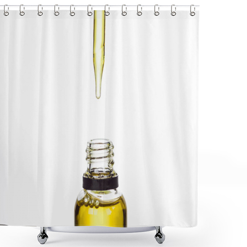 Personality  Bottle And Dropper With Natural Serum Isolated On White Shower Curtains