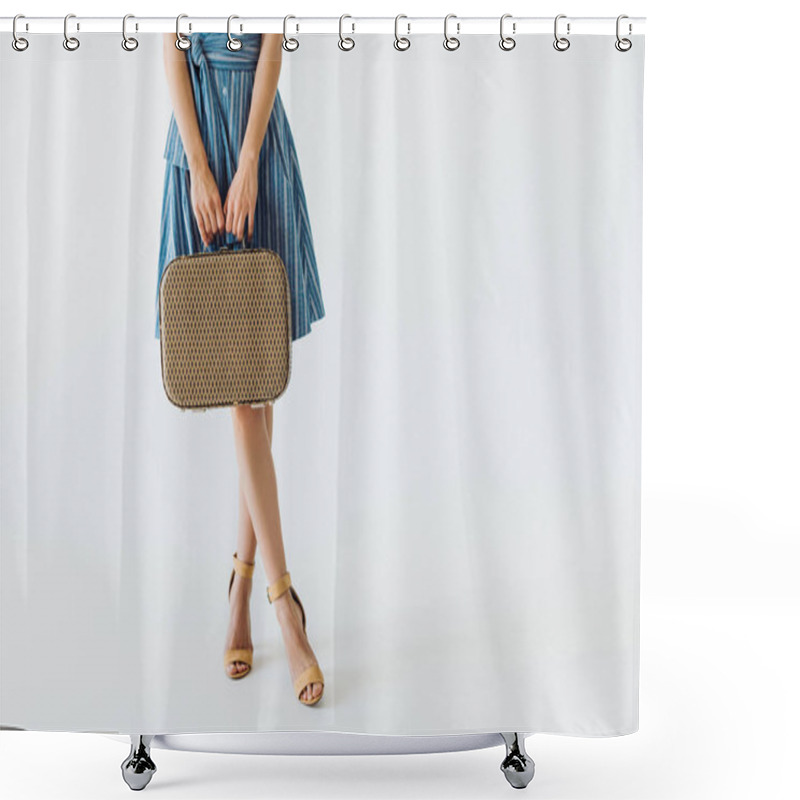 Personality  Woman Holding Suitcase Shower Curtains