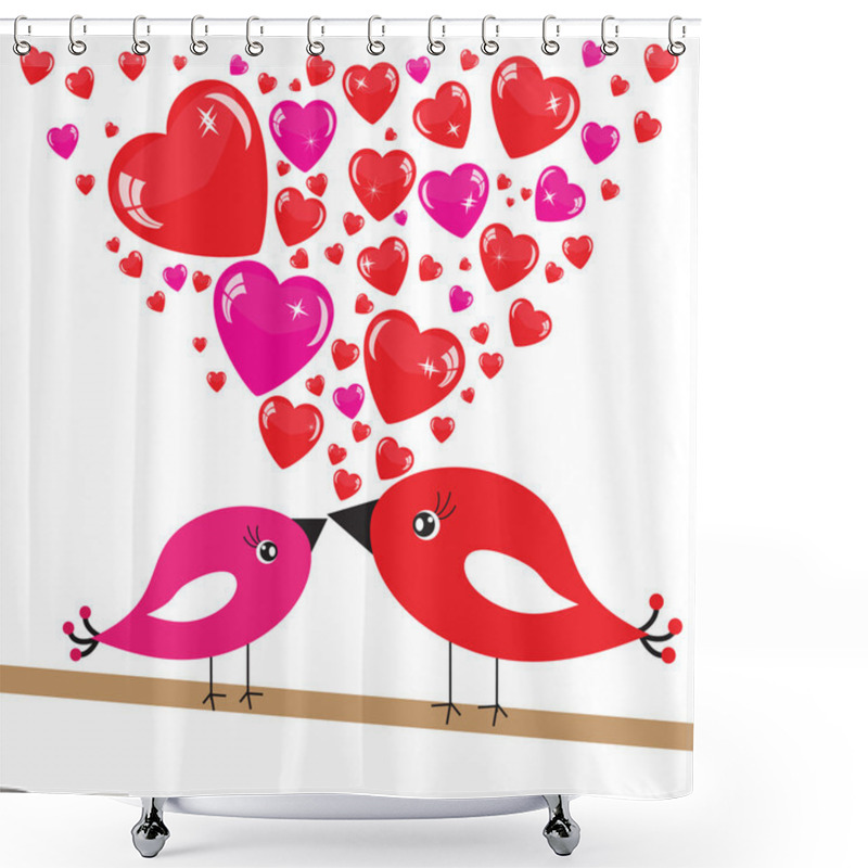 Personality  Valentine's Background With Birds And Hearts Shower Curtains