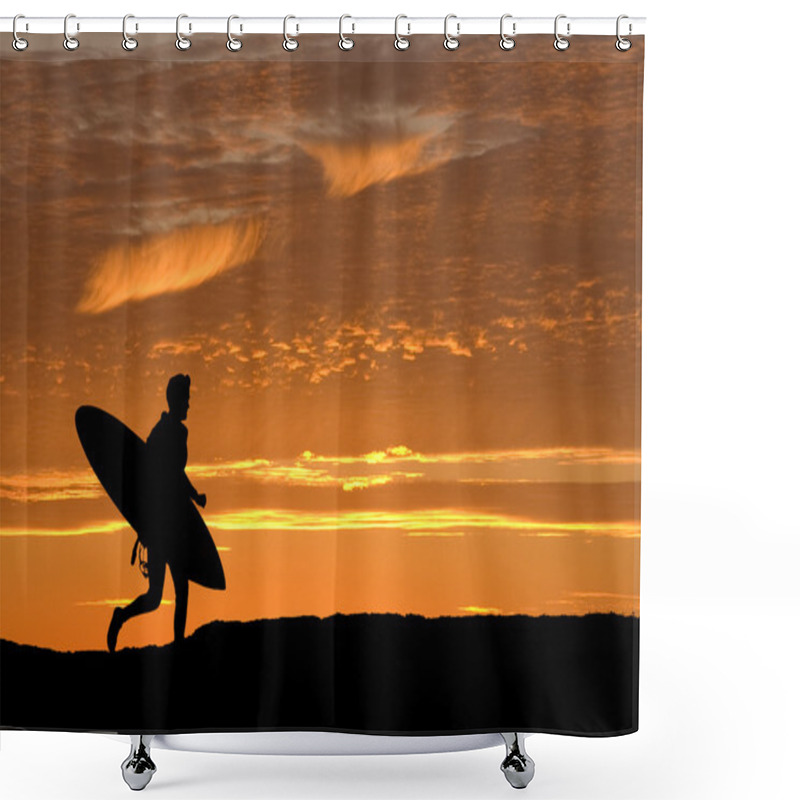 Personality  Surfer Running Out To Sea Shower Curtains