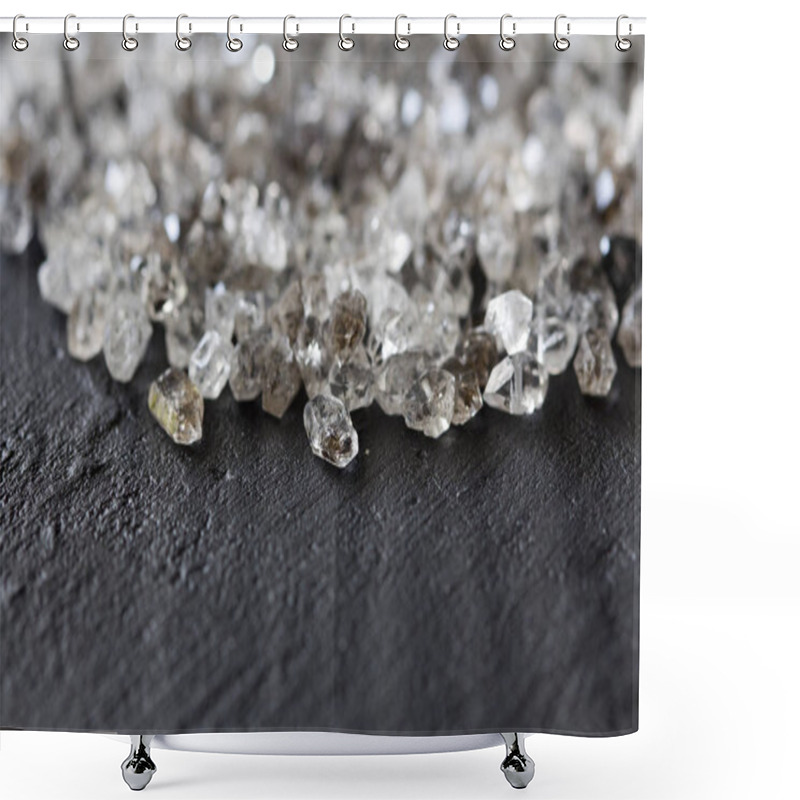 Personality  Scattered Diamonds On A Black Background. Raw Diamonds And Minin Shower Curtains