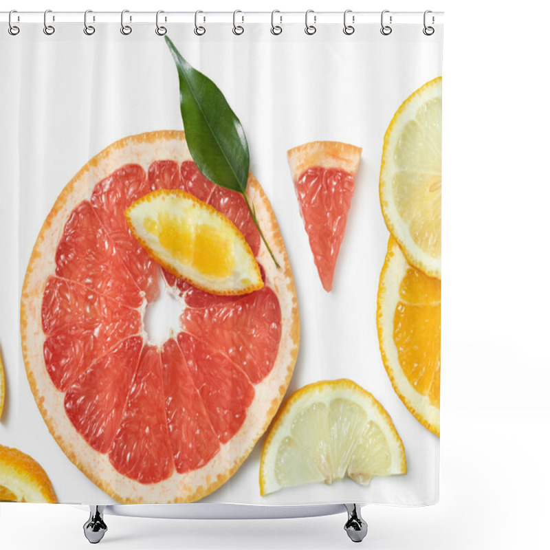 Personality  Fresh Citrus Fruits Slices Background Viewed From Above. Shower Curtains