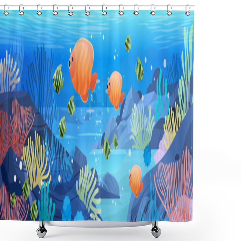 Personality  Sea Or Ocean Marine Fauna With Fish And Coral Reef Underwater Recreational Activity Concept Horizontal Vector Illustration Shower Curtains