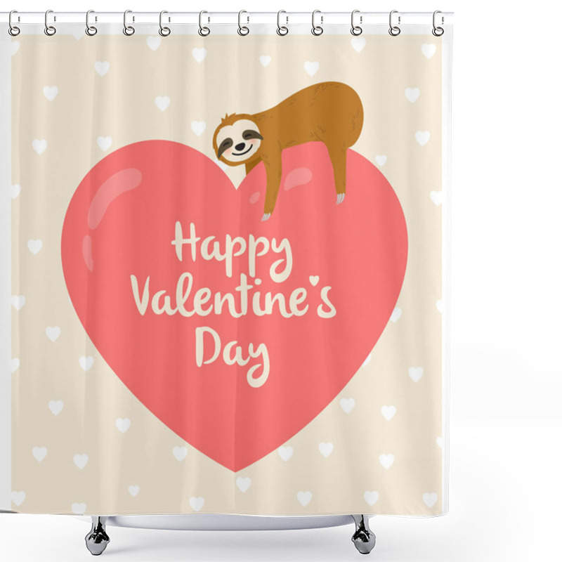 Personality  Valentines Day Card With Sloth Hanging On Red Heart  Shower Curtains