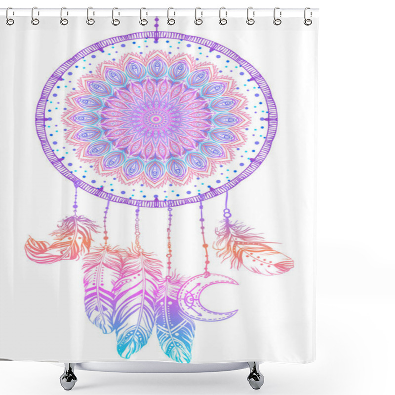 Personality  Hand Drawn Native American Indian Talisman Dreamcatcher With Fea Shower Curtains