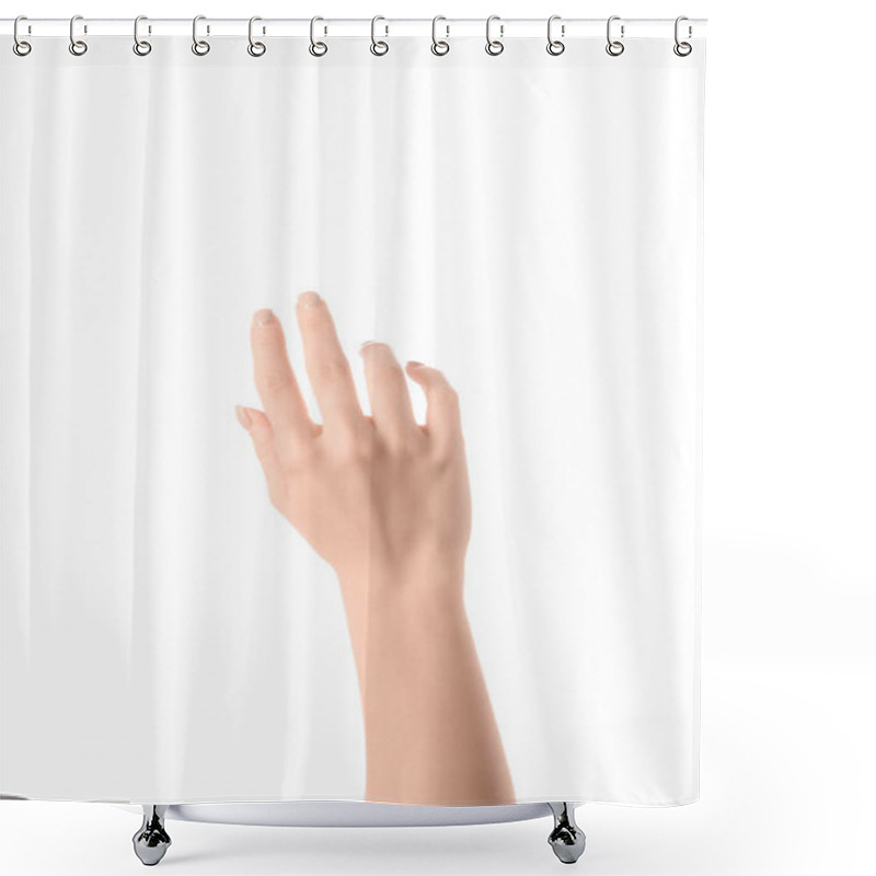 Personality  Cropped View Of Woman Hand Isolated On White Shower Curtains