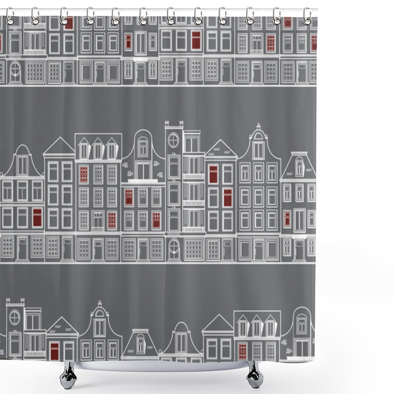 Personality  Seamless Pattern With Old Historic Buildings Of Amsterdam. Flat Style Vector Illustration.  Shower Curtains