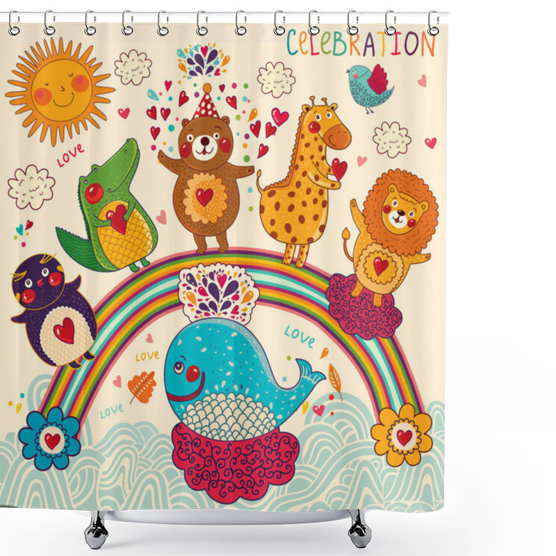 Personality  Background With Funny Animals Shower Curtains