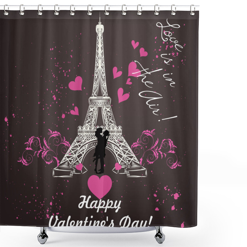 Personality  Valentines Day Card With Eiffel Tower And Hearts Shower Curtains