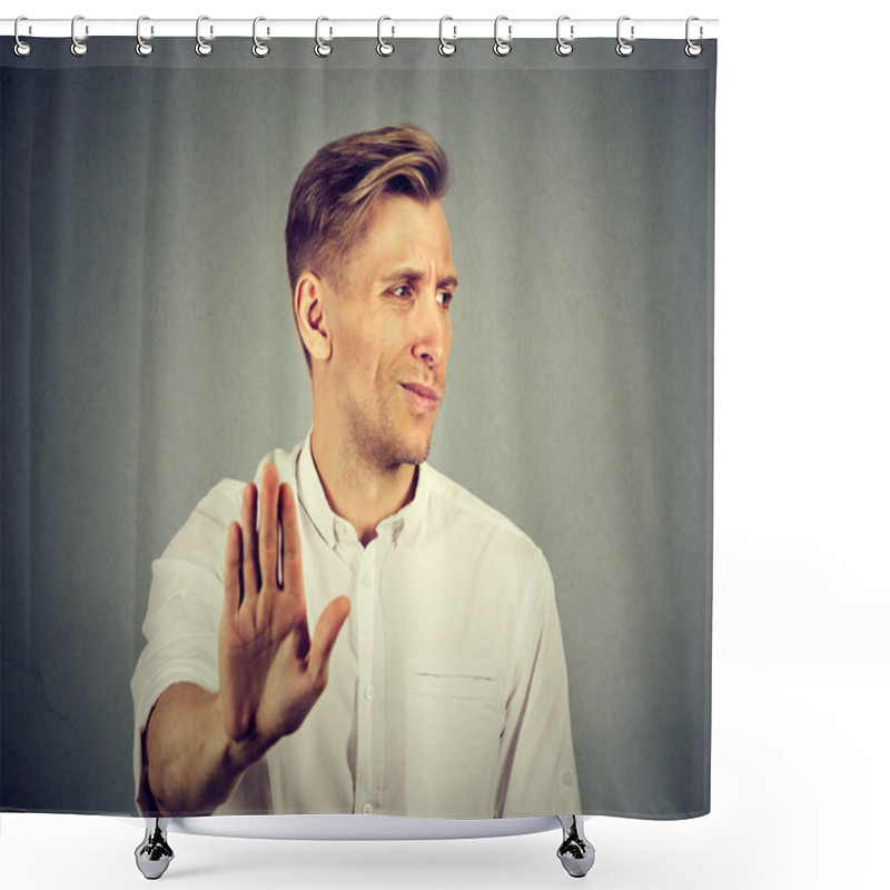 Personality  Portrait Disgusted Young Man. Negative Human Emotion Shower Curtains