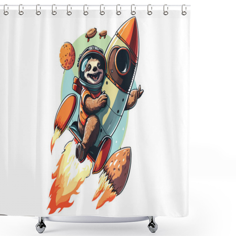 Personality  Sloth Riding A Plane Vector Illustration Shower Curtains