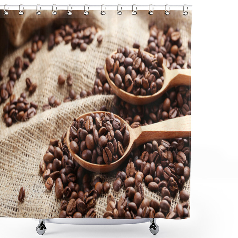 Personality  Coffee Beans In Wooden Spoon Shower Curtains