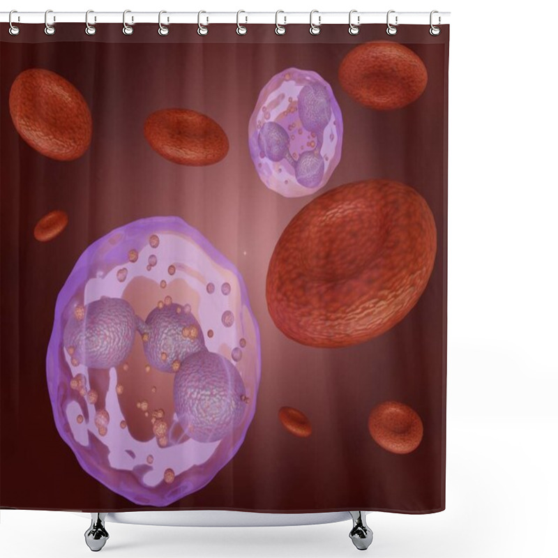 Personality  Neutrophils Also Known As Neutrocytes, Heterophils Or Polymorphonuclear Leukocytes. Red Blood Cells And White Blood Cells In The Blood Vessel 3d Rendering Shower Curtains