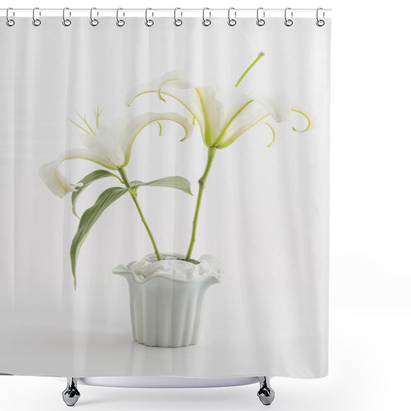 Personality  White Liiy In White Vase Shower Curtains