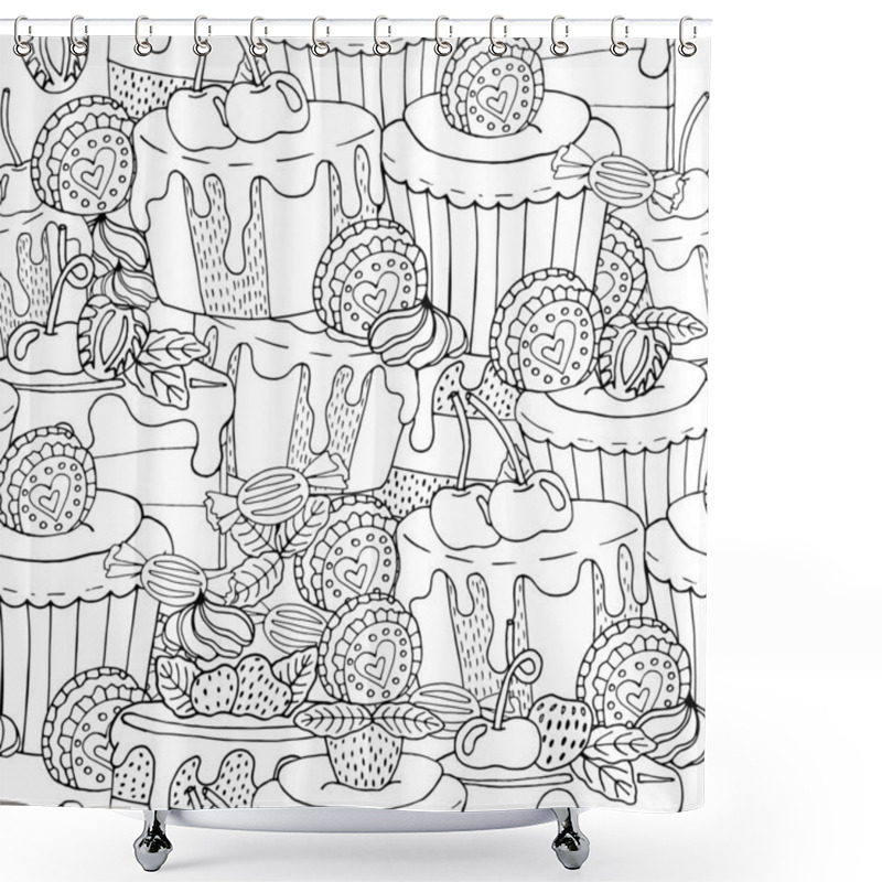 Personality  Seamless Pattern With Cake, Cupcake, Candy And Other Dessert Wit Shower Curtains