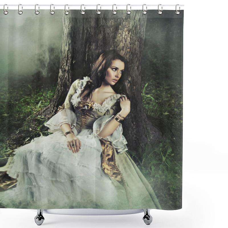 Personality  Young Lady In A Mysterious Forest Shower Curtains