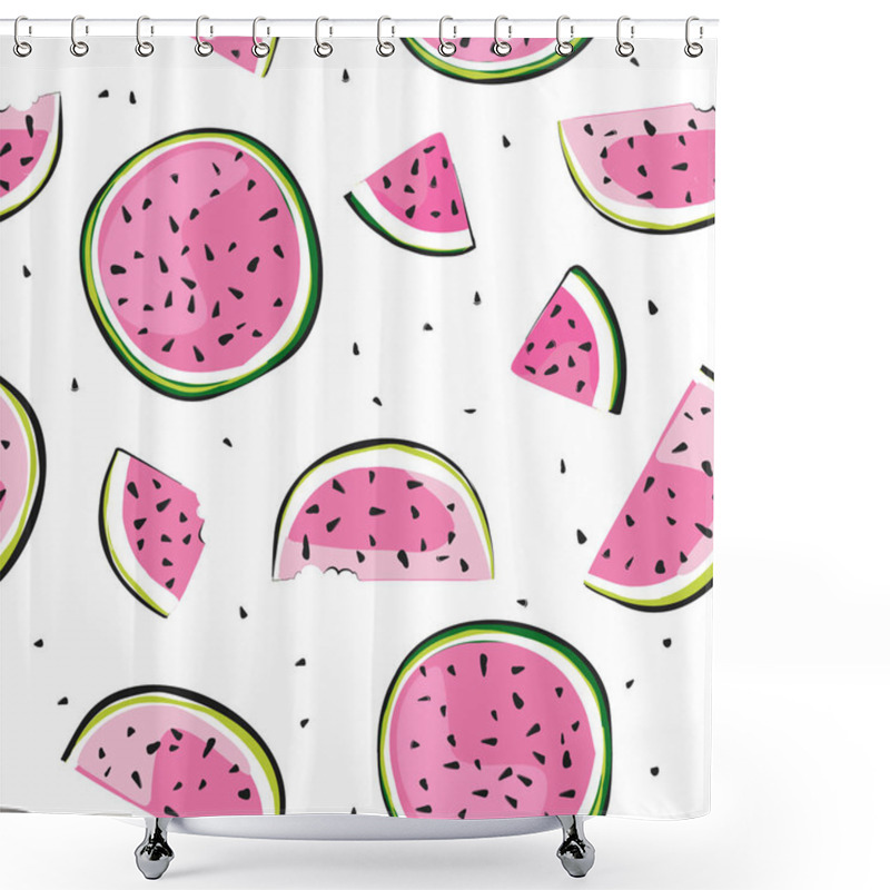 Personality  Vintage Watermelon Pattern, Great Design For Any Purposes. Watermelon Fruit Vector. Nature Wallpaper. Vitamin Nutrition. Food Texture. Melon Background. Exotic Fabric Wallpaper Shower Curtains