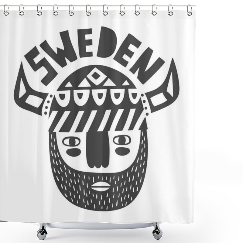 Personality  Vikings Face In Black And White.  Shower Curtains