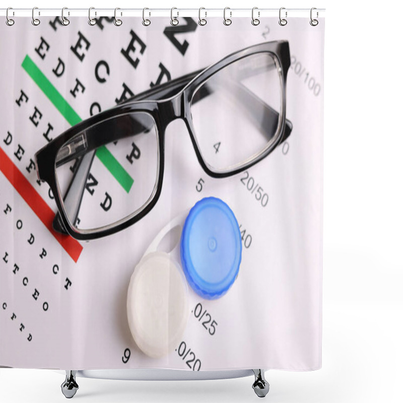 Personality  A Table For Checking Vision, Contact Lenses And Glasses With A Colored Background. High Quality Photo Shower Curtains