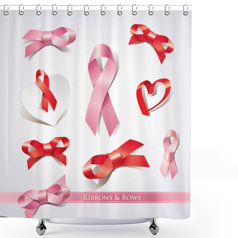 Personality  Set Of Ribbons And Bows On A White Background. Vector Illustrati Shower Curtains